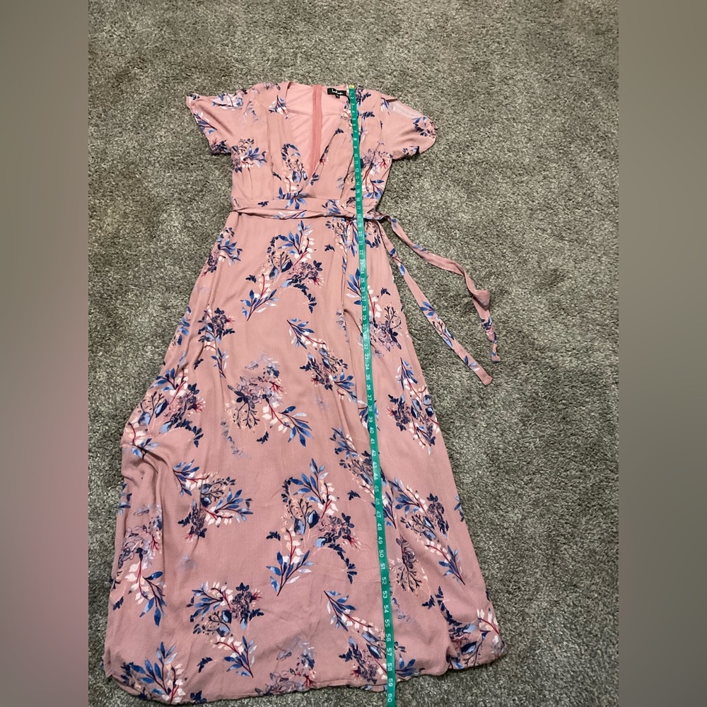 ✨3/$20✨ Lulu's Floral Faux Wrap V-neck Maxi Dress with Tie Belt XL - Picture 8 of 8